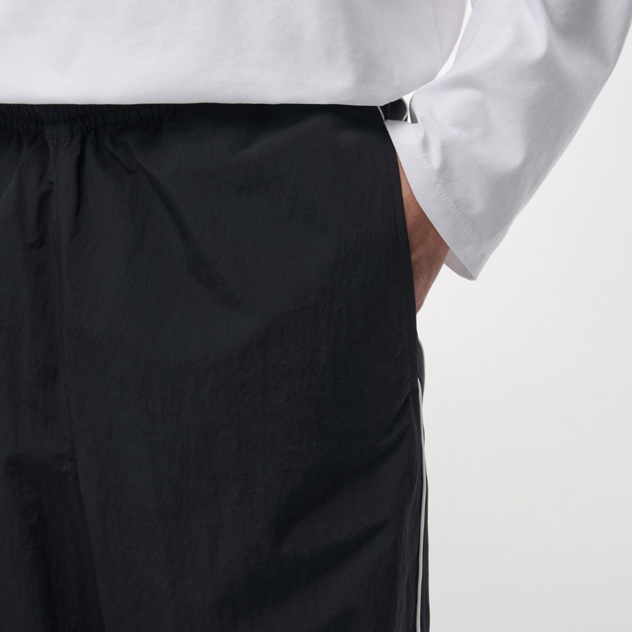 Piping Line Wide Track Pants [Black]