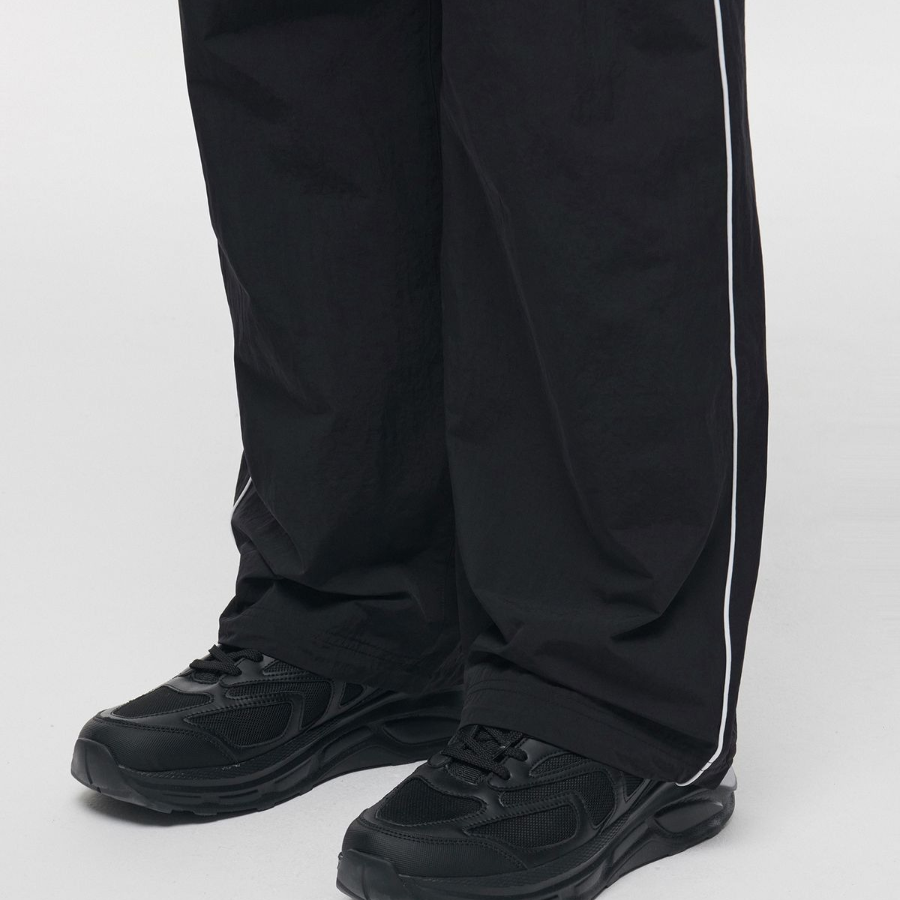 Piping Line Wide Track Pants [Black]