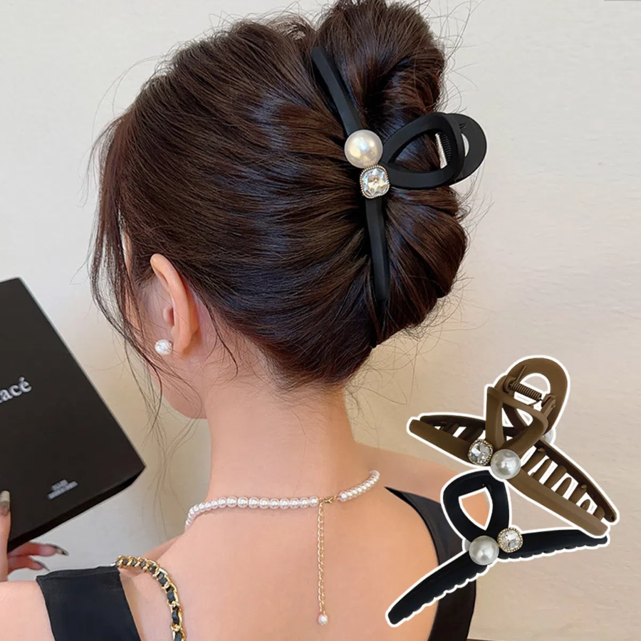 Женская матовая заколка-краб с жемчугом и стразами — утончённый акцент для стильной укладки