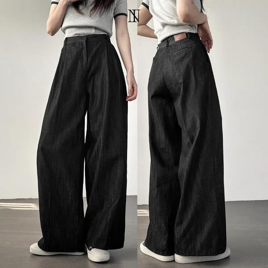 Женские слэксы из необработанного денима с высокой посадкой и двумя защипами