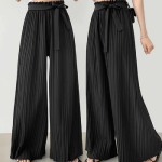 Плиссированные макси брюки с бантом и поясом на резинке