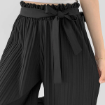 Плиссированные макси брюки с бантом и поясом на резинке