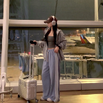 Свободный размер-Голубой-Спортивные брюки