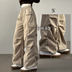 Широкие карго-брюки с защипами и шнурками Nylon Shirring String Cargo Wide Pants
