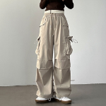 Широкие карго-брюки с защипами и шнурками Nylon Shirring String Cargo Wide Pants