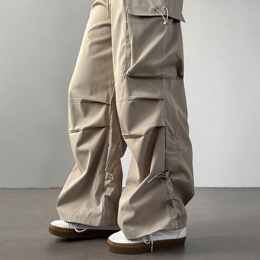 Широкие карго-брюки с защипами и шнурками Nylon Shirring String Cargo Wide Pants