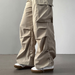 Широкие карго-брюки с защипами и шнурками Nylon Shirring String Cargo Wide Pants