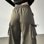 Широкие карго-брюки с защипами и шнурками Nylon Shirring String Cargo Wide Pants