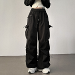 Широкие карго-брюки с защипами и шнурками Nylon Shirring String Cargo Wide Pants