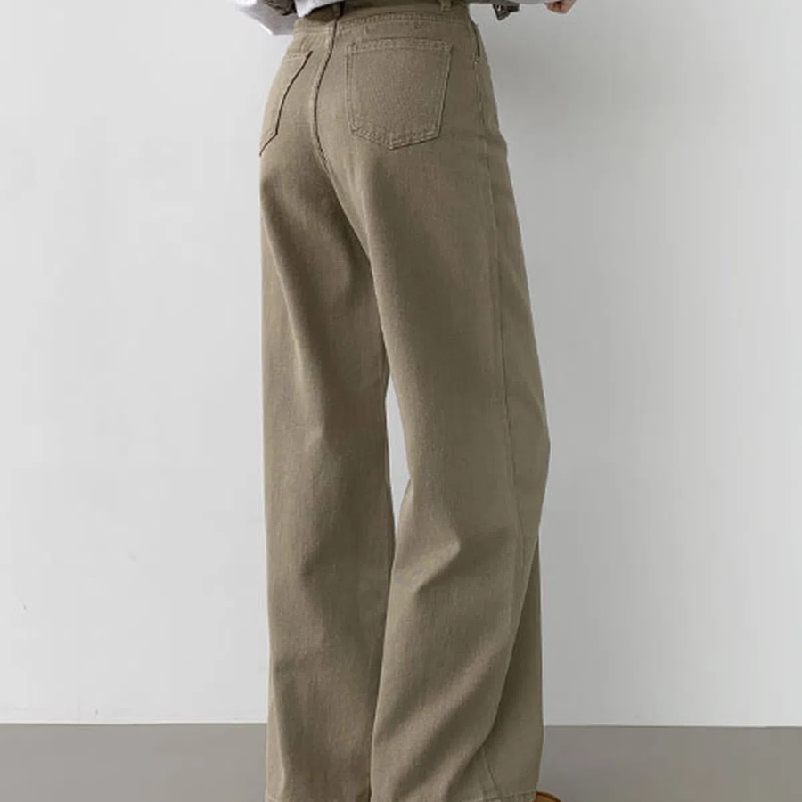 Длинные широкие хлопковые брюки с потайной резинкой в приглушённых тонах Mood Hidden Banding Long Wide Cotton Pants