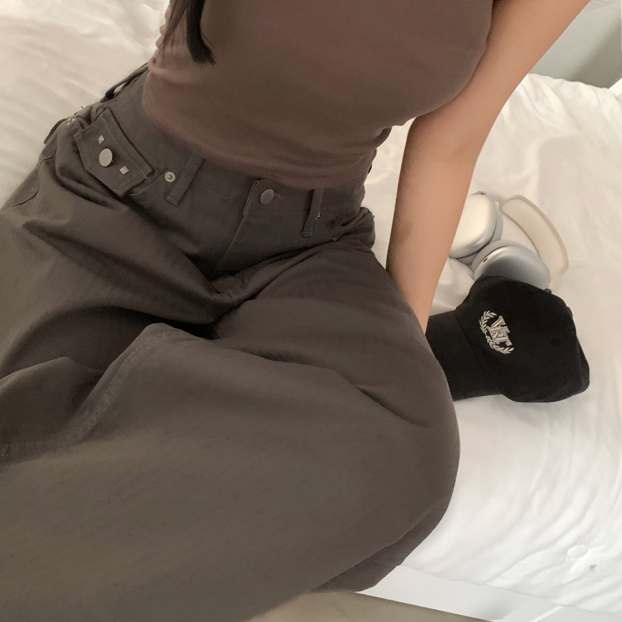 Винтажные широкие хлопковые брюки с заклёпками Vintage Stud Pocket Wide Cotton Pants