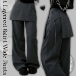 Прямые широкие длинные брюки с эффектом юбки и поясом Belt Wrap Skirt Layered Wide Slacks Pants