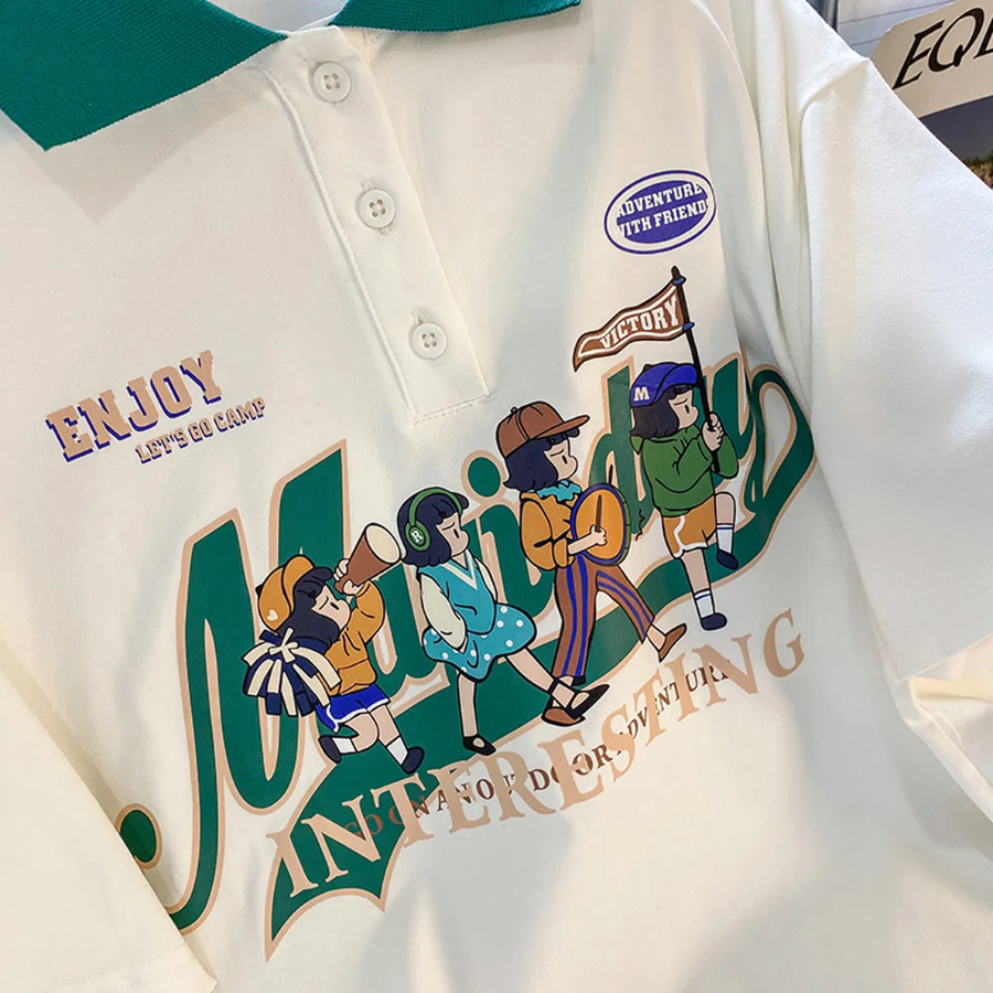 ENJOY Casual Collar Short Sleeve T-Shirt