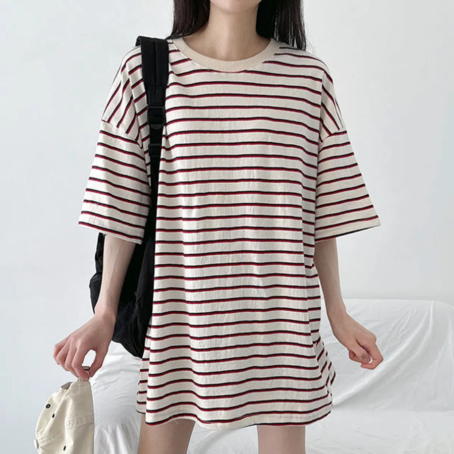 Wangboxy Oversized Color-Block Stripe T-Shirt
