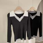 Layered Collar Ribbed Long Sleeve T-Shirt