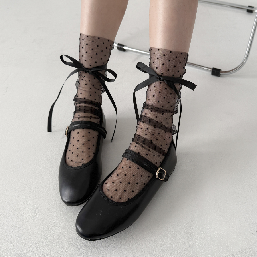 Прозрачные сетчатые носки в горошек с бантом (весна/лето)