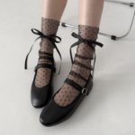 Прозрачные сетчатые носки в горошек с бантом (весна/лето)