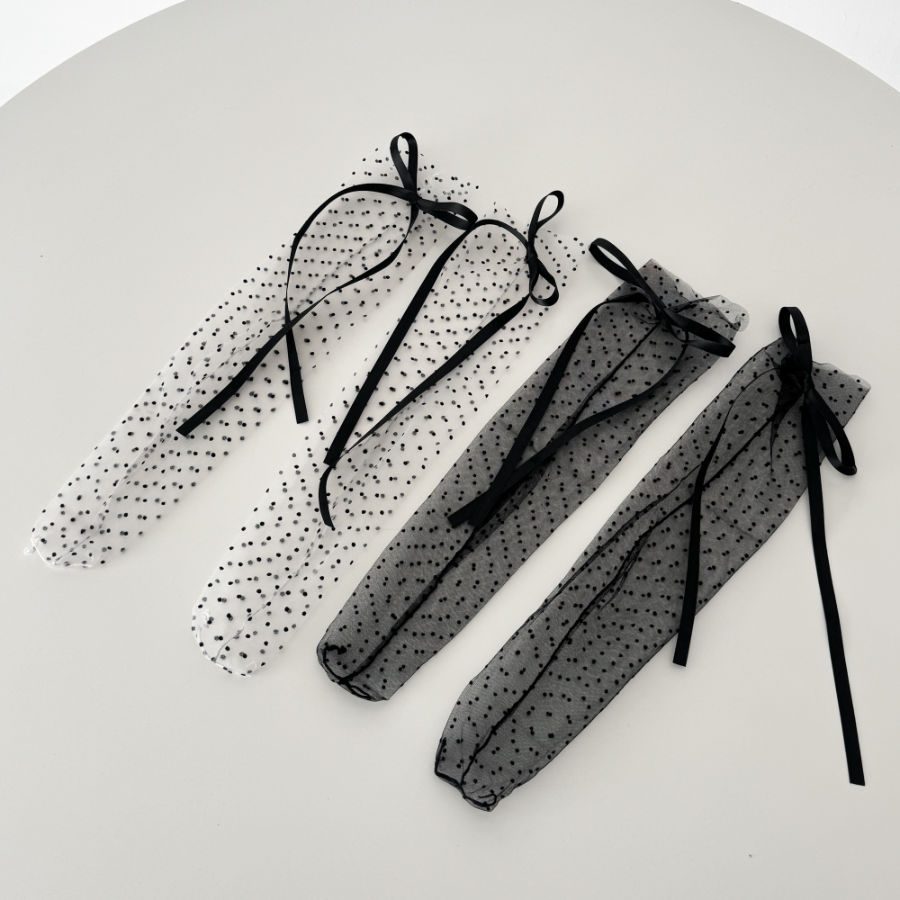 Прозрачные сетчатые носки в горошек с бантом (весна/лето)