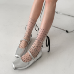 Прозрачные сетчатые носки в горошек с бантом (весна/лето)