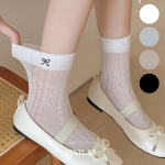 Женские летние носки с вышивкой "Like Ribbon"  от SooM — стиль в каждой детали (черный,белый,серый,бежевый)