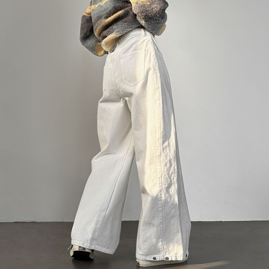 Высокие хлопковые широкие брюки с боковыми защипами и кнопками на штанинах High-Waist Side Pintuck Snap Wide Cotton Pants