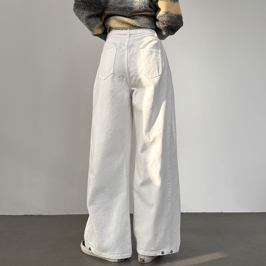 Высокие хлопковые широкие брюки с боковыми защипами и кнопками на штанинах High-Waist Side Pintuck Snap Wide Cotton Pants