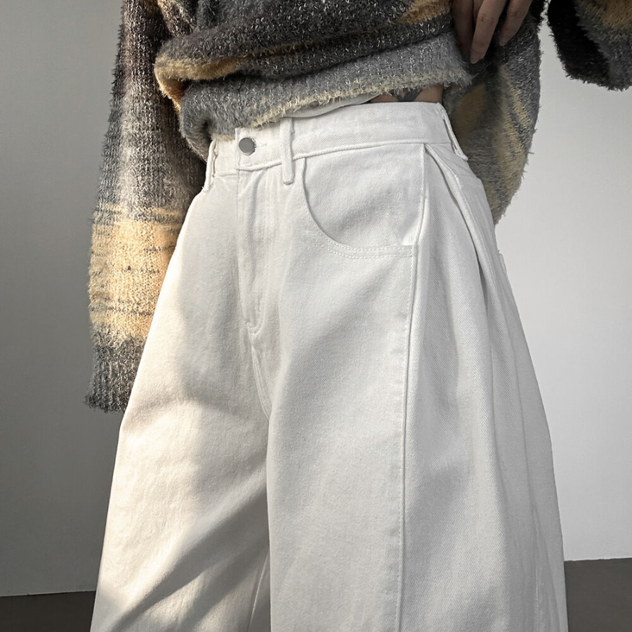 Высокие хлопковые широкие брюки с боковыми защипами и кнопками на штанинах High-Waist Side Pintuck Snap Wide Cotton Pants