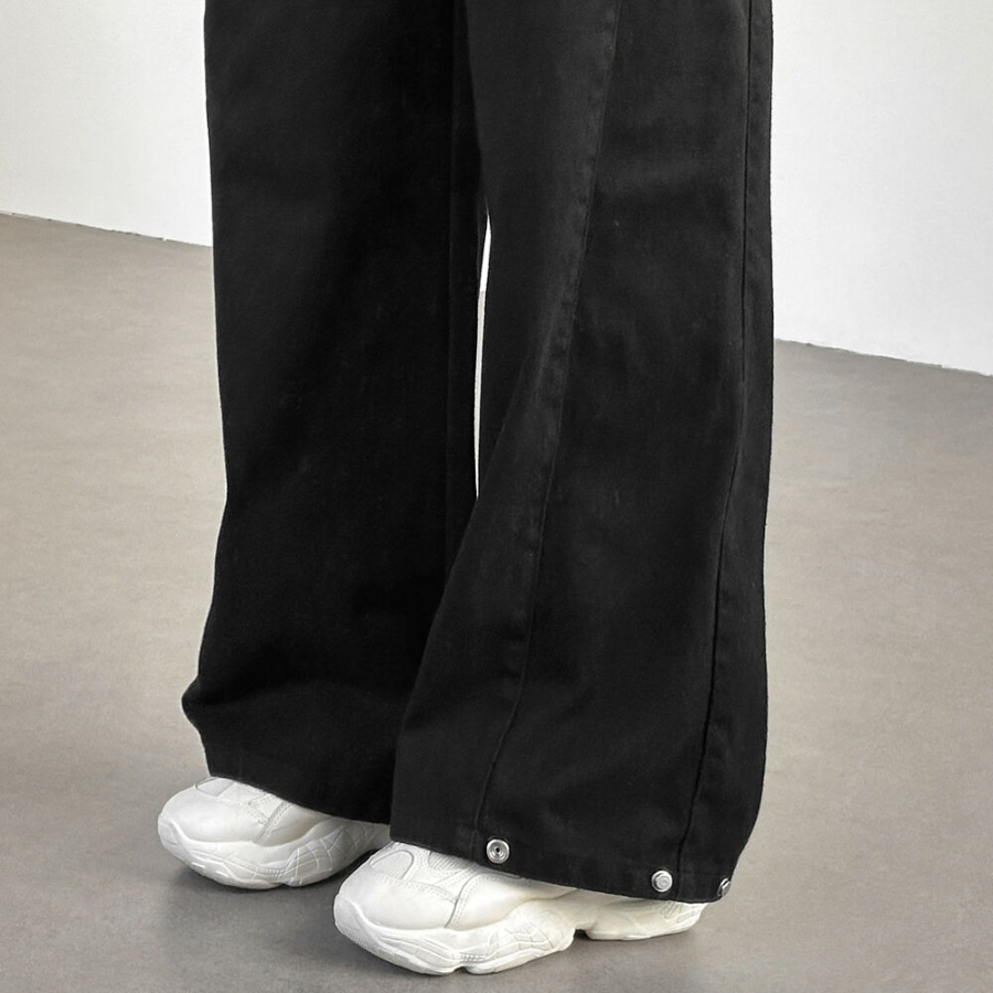 Высокие хлопковые широкие брюки с боковыми защипами и кнопками на штанинах High-Waist Side Pintuck Snap Wide Cotton Pants