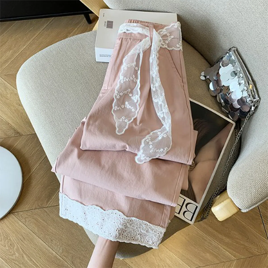 Лёгкие свободные брюки с кружевной отделкой Lace Point Relax Fit Piel Long Pants