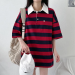 Pendant Unisex Oversized Stripe Collar Short Sleeve T-Shirt