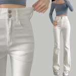 Базовые облегающие хлопковые брюки с пуговицами и лёгким клёшем Basic Semi Bootcut Stretch Cotton Pants