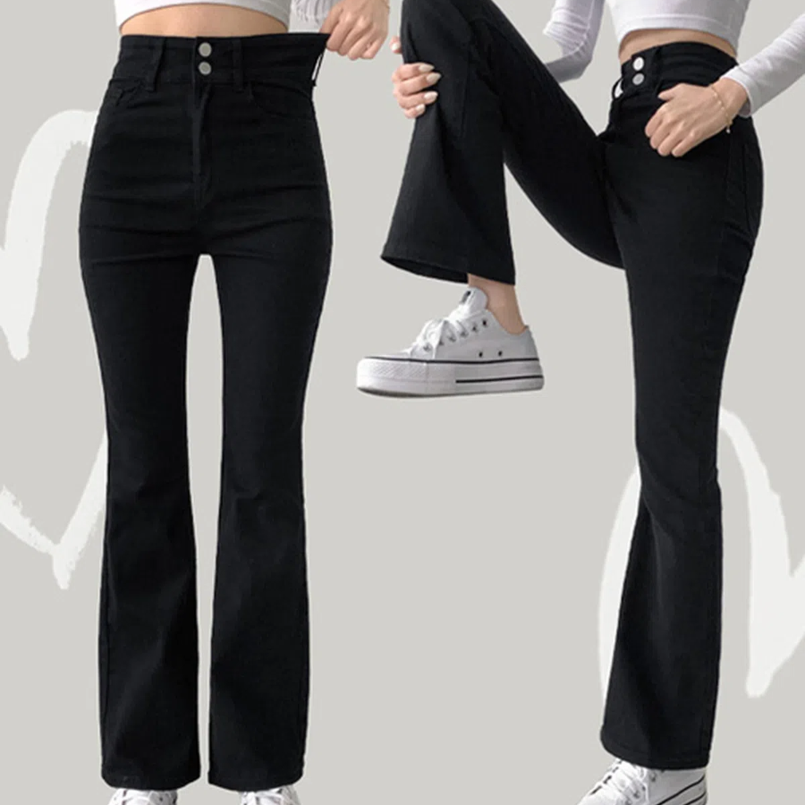 Базовые облегающие хлопковые брюки с пуговицами и лёгким клёшем Basic Semi Bootcut Stretch Cotton Pants