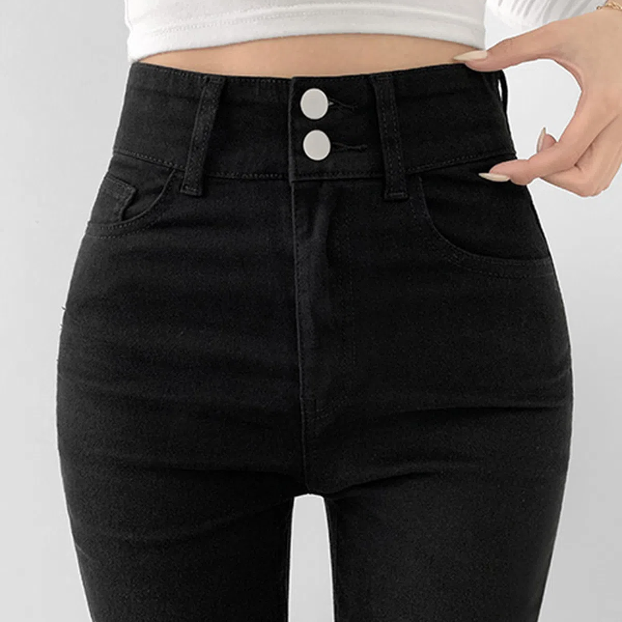 Базовые облегающие хлопковые брюки с пуговицами и лёгким клёшем Basic Semi Bootcut Stretch Cotton Pants