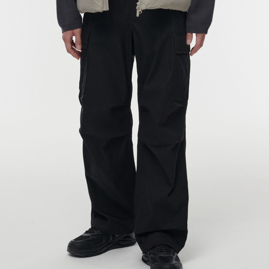 Cotton Parachute Cargo Pants [Black]