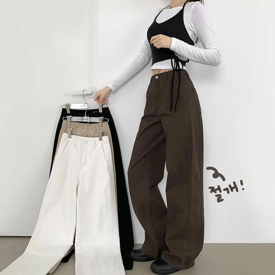 Хлопковые широкие брюки с задними швами и эффектом peach-обработки Back Seam Wide Peach Cotton Pants