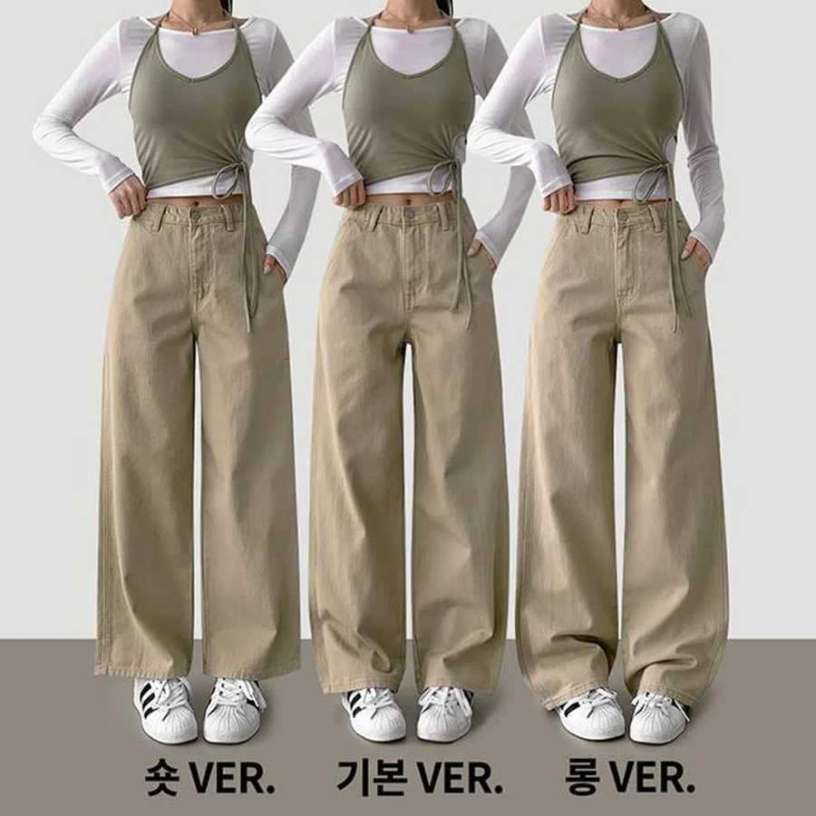 Хлопковые широкие брюки с задними швами и эффектом peach-обработки Back Seam Wide Peach Cotton Pants