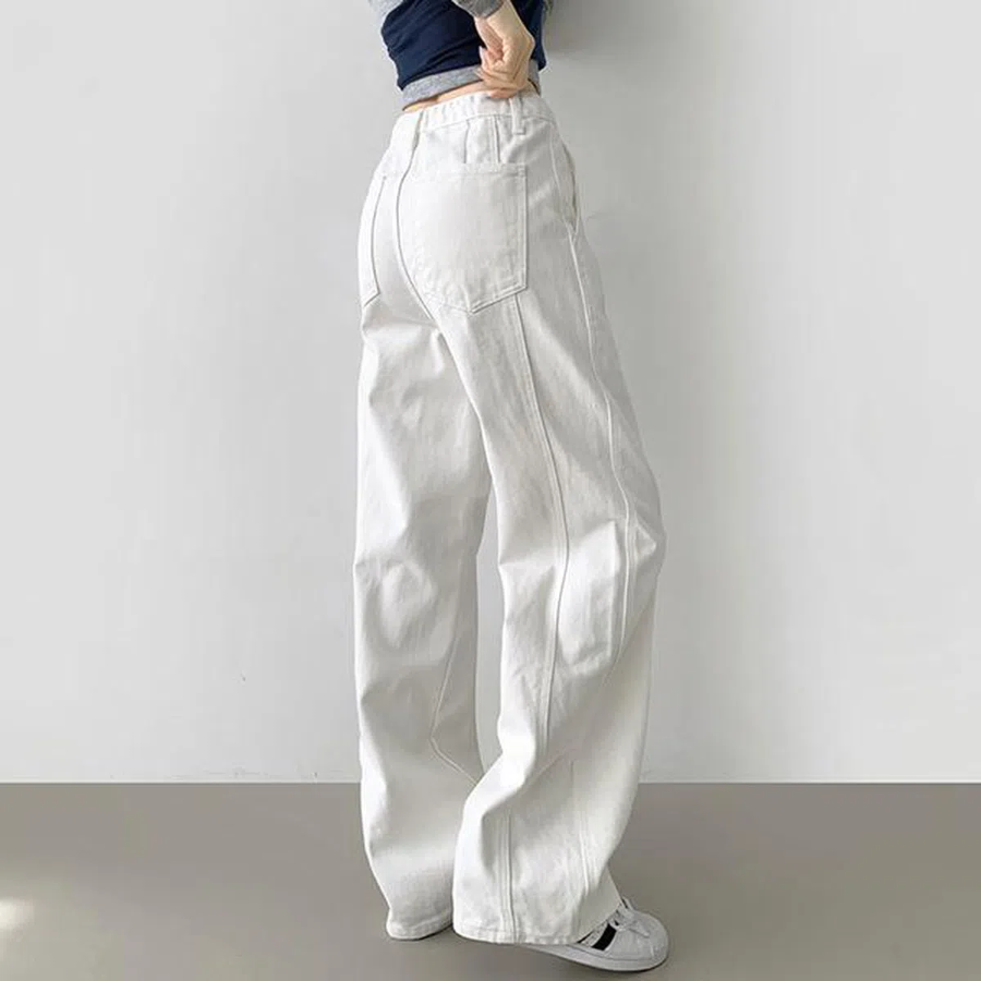 Хлопковые широкие брюки с задними швами и эффектом peach-обработки Back Seam Wide Peach Cotton Pants