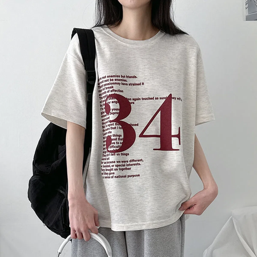 Loosefit 34 Lettering Boxy Short Sleeve T-Shirt