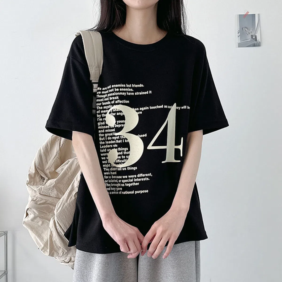 Loosefit 34 Lettering Boxy Short Sleeve T-Shirt