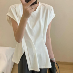 Asymmetric Pintuck Detail Short Sleeve T-Shirt