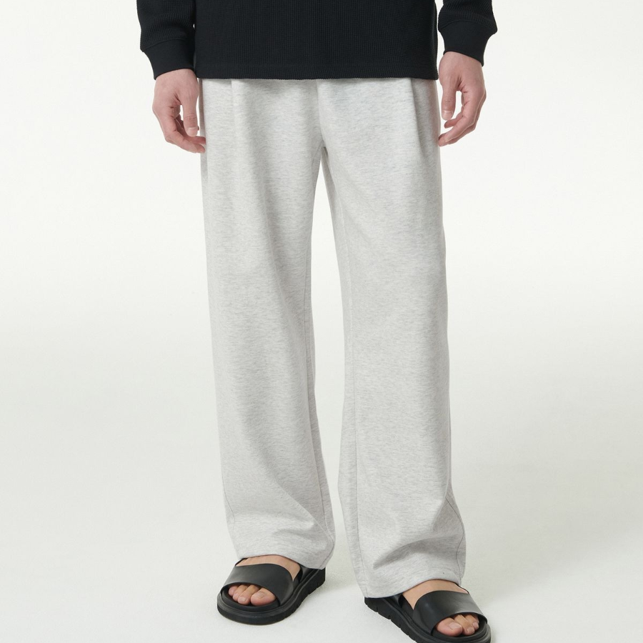 Cooltandard One-Tuck Wide Lounge Sweat Pants [Melange Light Grey]