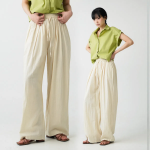Лёгкие широкие летние брюки с защипами и резинкой Foudy Pintuck Big Wide Banding Summer Pants