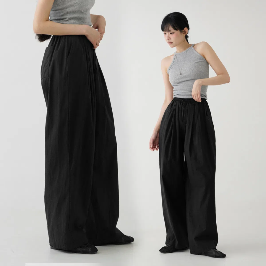 Лёгкие широкие летние брюки с защипами и резинкой Foudy Pintuck Big Wide Banding Summer Pants