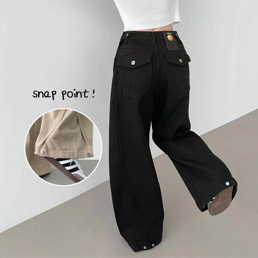 Мега широкие хлопковые брюки с регулируемой талией и кнопками 2-Way Cotton Snap Button Folding Pants