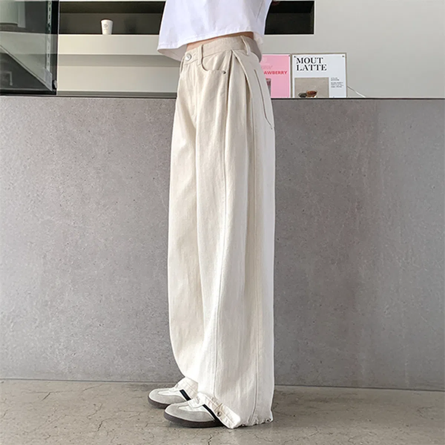 Хлопковые широкие брюки с защипами и боковыми разрезами на кнопках Pin-Tuck Side-Snap Wide Pants