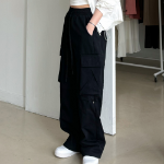 Хлопковые карго-брюки с защипами на коленях и эластичной талией Knee-Tuck String Cargo Wide Cotton Pants