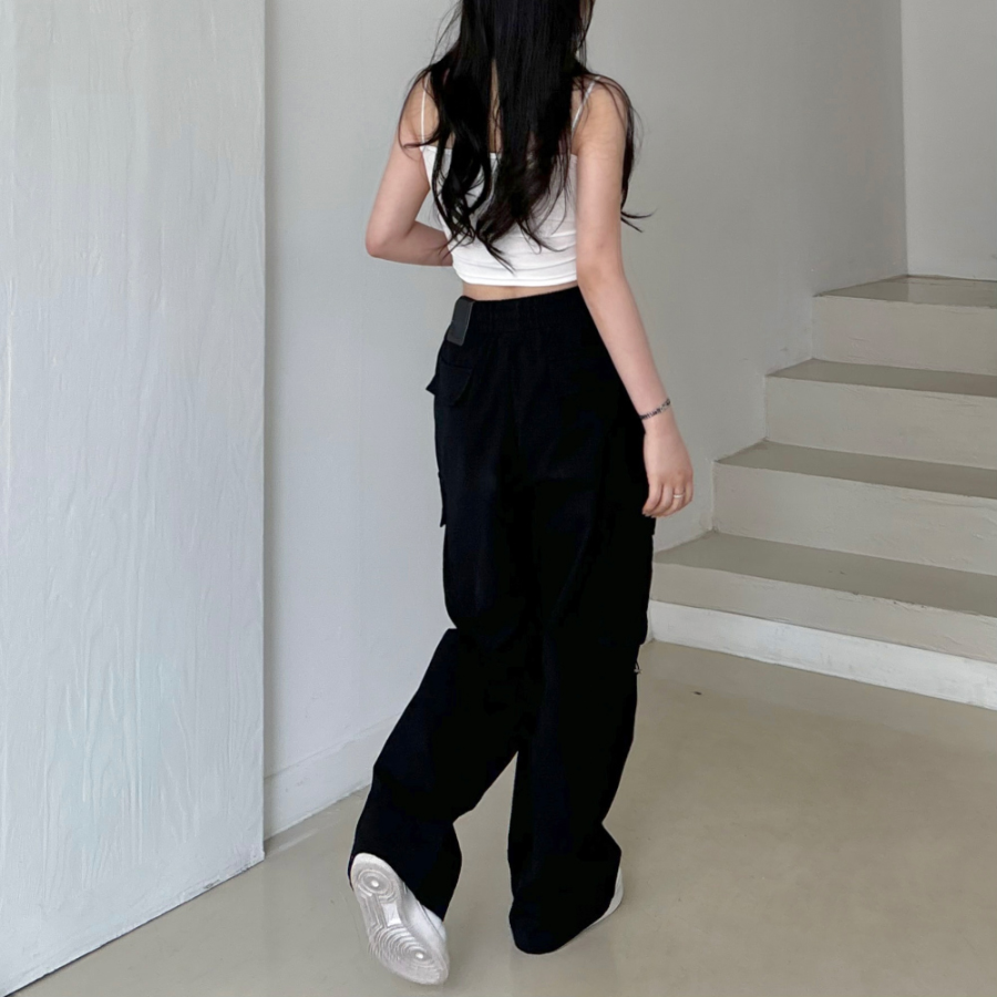 Хлопковые карго-брюки с защипами на коленях и эластичной талией Knee-Tuck String Cargo Wide Cotton Pants