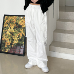 Хлопковые карго-брюки с защипами на коленях и эластичной талией Knee-Tuck String Cargo Wide Cotton Pants