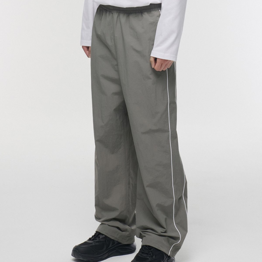 Piping Line Wide Track Pants [Grey]