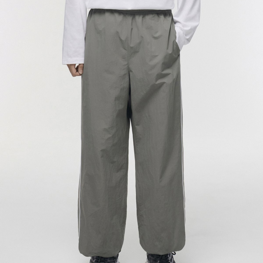Piping Line Wide Track Pants [Grey]